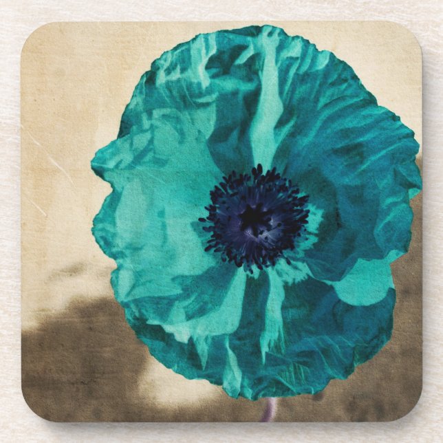 Teal Poppy Coaster Set (Front)
