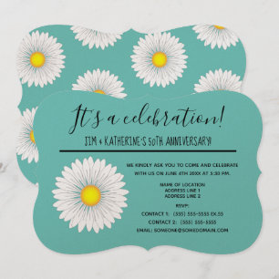 Teal Pretty Little Daisy 50th Wedding Anniversary Invitation