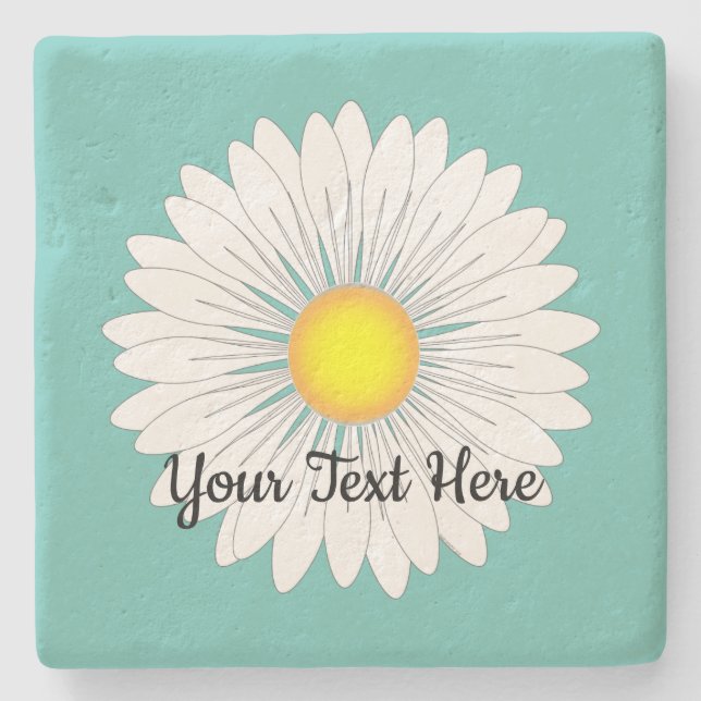Teal Pretty Little Daisy Limestone Stone Coaster (Front)