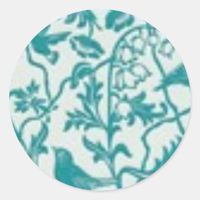 Teal Print - Add Words to Customise Classic Round Sticker (Front)