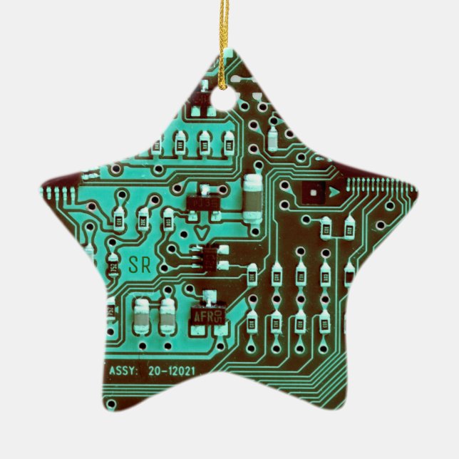 Teal printed circuit board Geek PCB Personalised Ceramic Ornament (Front)