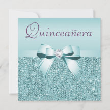 Teal Printed Sequins & Bow Quinceanera