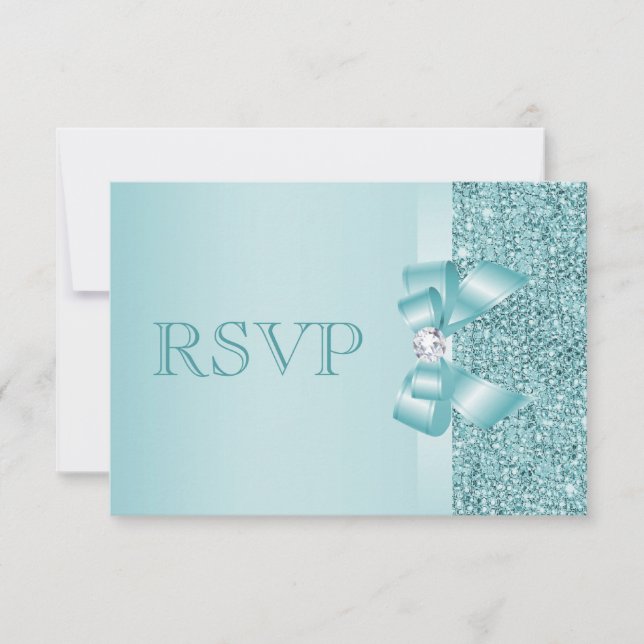Teal Printed Sequins Wedding RSVP (Front)