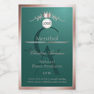 Teal Product Label Rose Gold Frame Logo Monogram