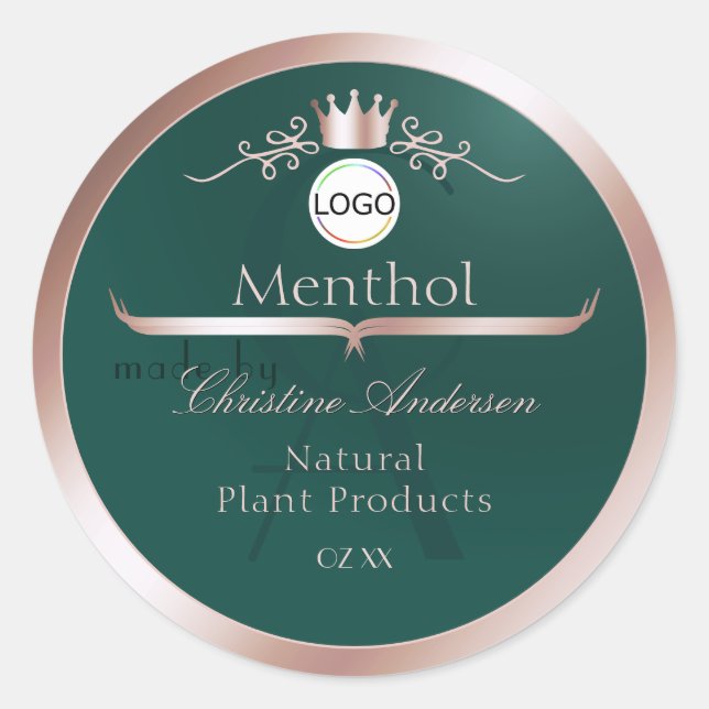 Teal Product Label Rose Gold Frame Logo Monogram (Front)