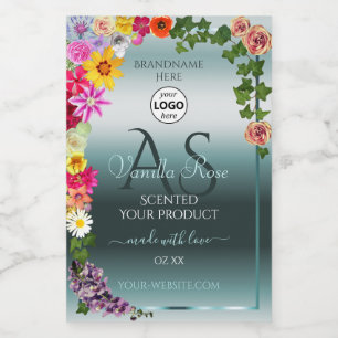 Teal Product Labels Colourful Flowers Initials Log