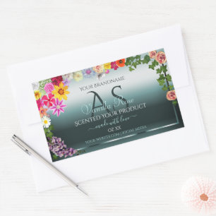 Teal Product Labels Colourful Flowers with Initial