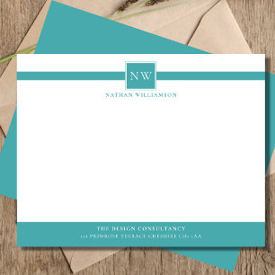 Teal Professional Monogram Business Flat Note Card