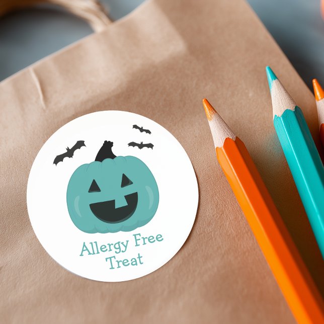 Teal Pumpkin Allergy Free Classic Round Sticker (Teal Pumpkin Allergy Free Treat Stickers)