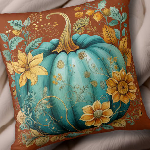Teal Pumpkin Autumn Boho Fall Caramel Cushion