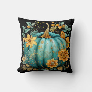Teal Pumpkin Autumn Boho Fall Cushion