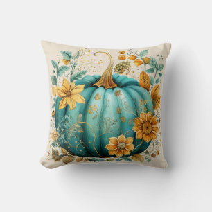 Teal Pumpkin Autumn Boho Fall Ecru Cushion