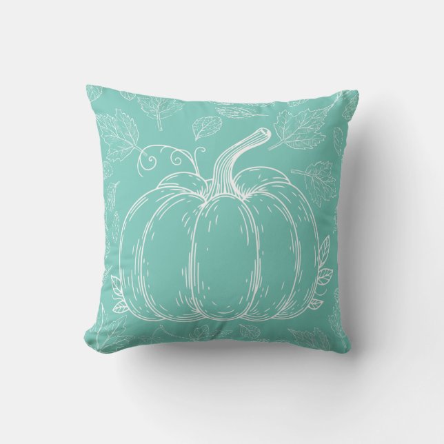 Teal Pumpkin Fall Autumn Thanksgiving Halloween Cushion (Front)