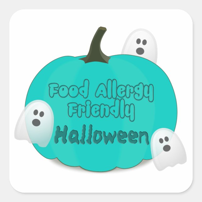 Teal Pumpkin Food Allergy Friendly Halloween Square Sticker (Front)