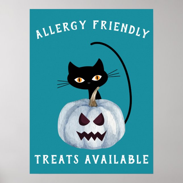 Teal Pumpkin Halloween Black Cat Allergy Friendly  Poster (Front)