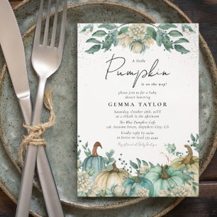 Teal Pumpkin Watercolor Floral Baby Shower Invitation