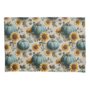 Teal Pumpkins and Golden Sunflowers Pillowcase
