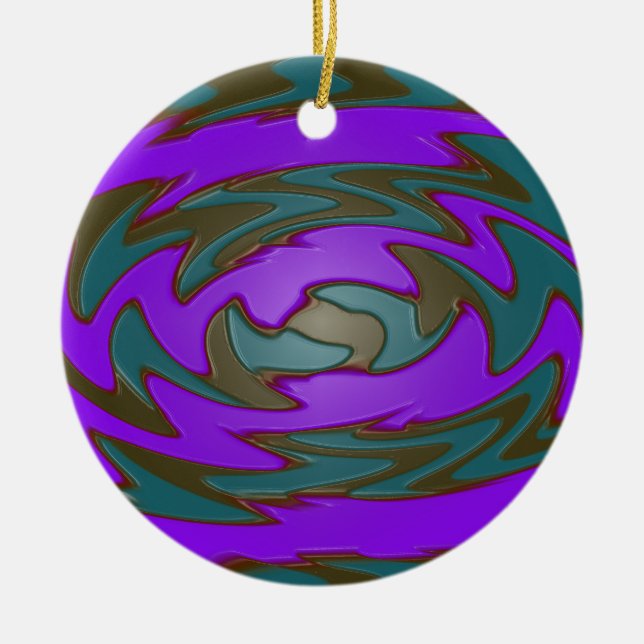 teal purple abstract art ceramic tree decoration (Front)