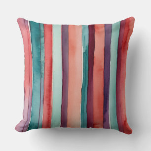Teal, purple and burgundy stripes cushion