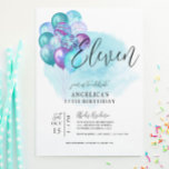 Teal Purple Balloons 11th Birthday Invitation<br><div class="desc">Teal Purple Balloons 11th Birthday Invitation</div>