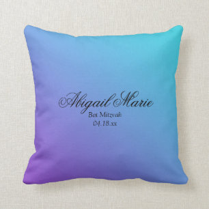 Teal Purple Bat Mitzvah Personalised Cushion
