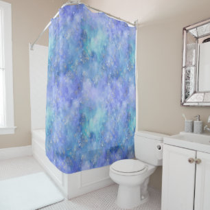 Teal Purple Blue Night Sky Watercolor Shower Curtain