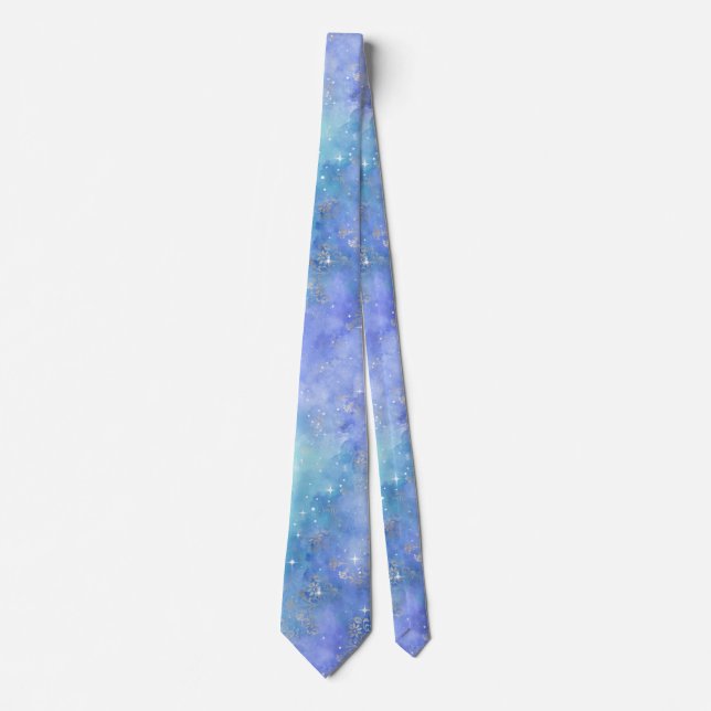 Teal Purple Blue Night Sky Watercolor Tie (Front)