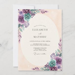 Teal Purple Botanical Romance Wedding Invitation