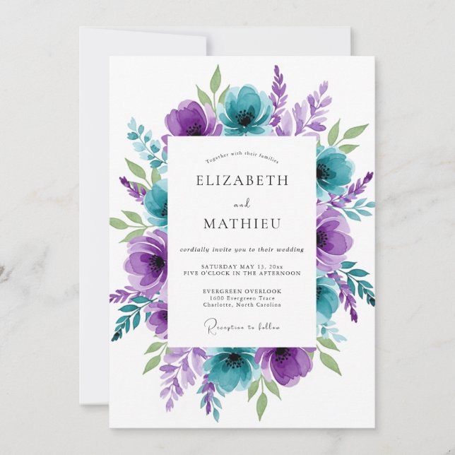 Teal Purple Breathtaking Spring Wedding Invitation (Front)