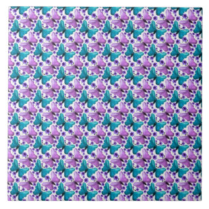 Teal purple butterfly floral pattern ceramic tile