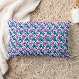 Teal purple butterfly floral pattern lumbar cushion