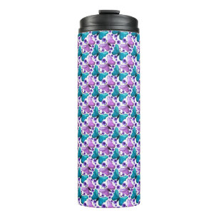 Teal purple butterfly floral pattern thermal tumbler
