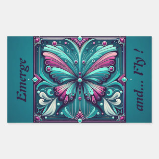Teal & Purple Butterfly Square Rectangular Sticker