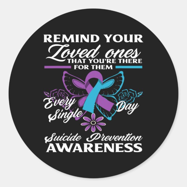Teal Purple Butterfly Suicide Awareness  Classic Round Sticker (Front)