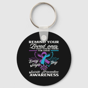 Teal Purple Butterfly Suicide Awareness Key Ring