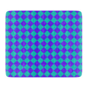 Teal Purple Chequered Diamond Pattern Cutting Board