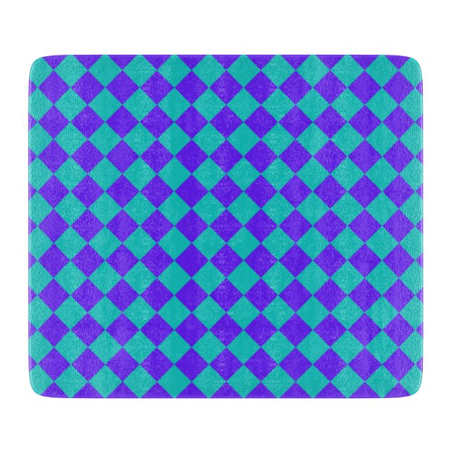 Teal Purple Chequered Diamond Pattern Cutting Board (Front)