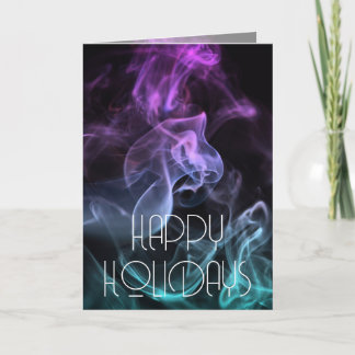 Teal Purple Coloured Smoke Happy Holidays Holiday Card
