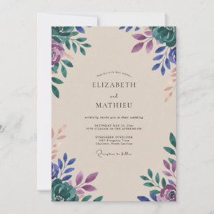 Teal Purple Foliage Eucalyptus Wedding Invitation
