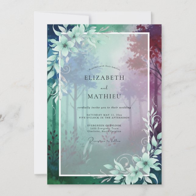 Teal Purple Forest Eucalyptus Wedding Invitation (Front)