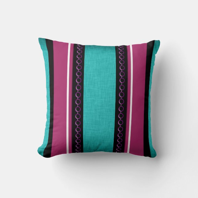 Teal purple funky stripes cushion (Front)