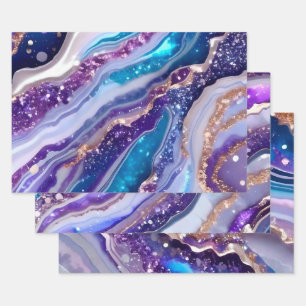 Teal Purple Galaxy Agate Marble Pattern Wrapping Paper Sheet