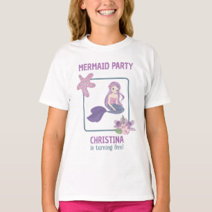 Teal Purple Girl Mermaid Birthday Party T-Shirt