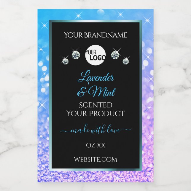 Teal Purple Glitter Black Product Labels with Logo (Single Label)
