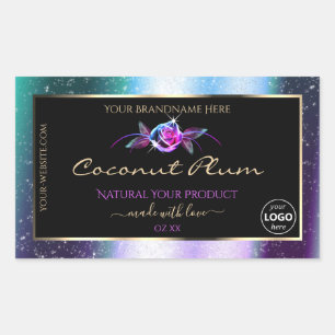Teal Purple Glitter Black Product Labels with Logo