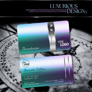 Teal Purple Gradient Metal Silver Optics with Logo Business Card