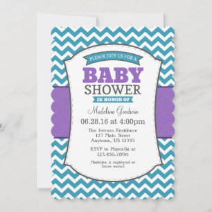 Teal Purple Grey Chevron Baby Shower Invitation