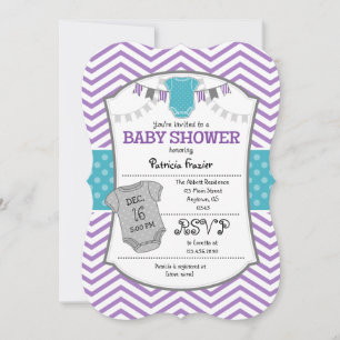 Teal Purple Grey Chevron Baby Shower Invitation