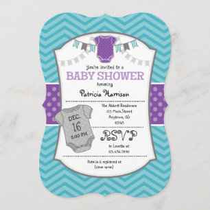 Teal Purple Grey Chevron Baby Shower Invitation