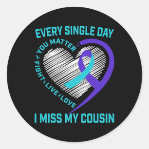 Teal Purple Heart Sayings Cousin Suicide Awareness Classic Round Sticker